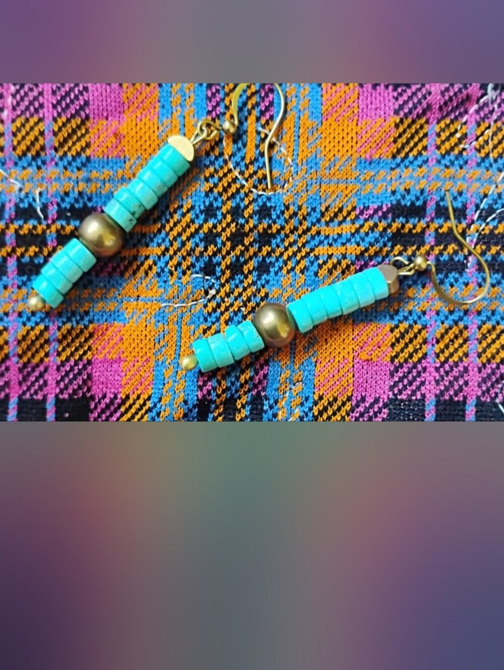 Classic Turquoise Heishi Handmade Earrings - Picture 6 of 7